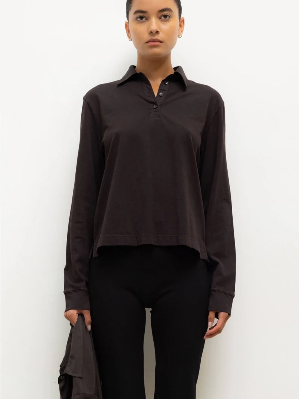 LESET Dark Brown Long-Sleeve Polo Top